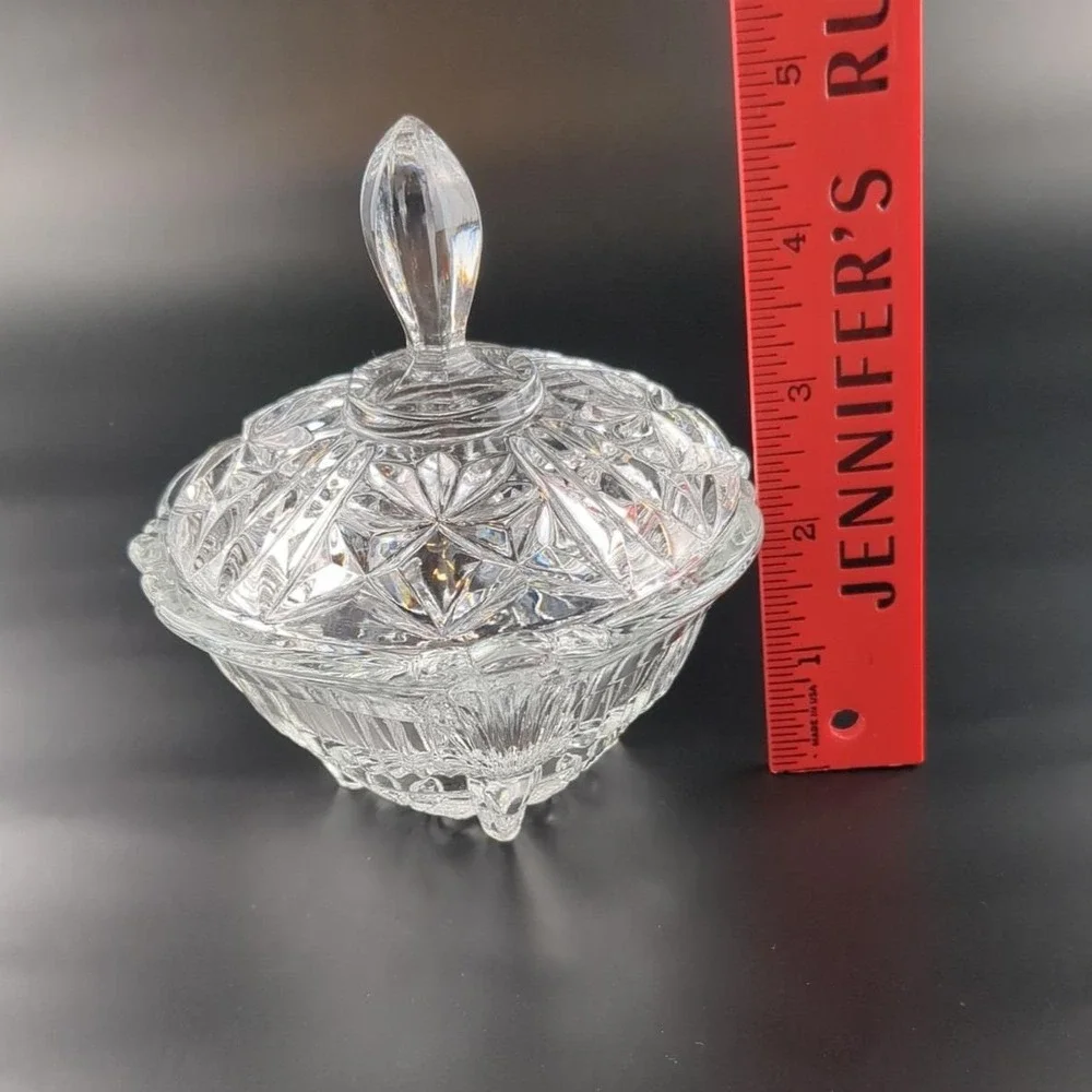 VTG MCM Crystal Candy Dish w/ Lid‎ 4.25x5